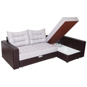 Photo corner convertible sofa-bed with storage space isolated