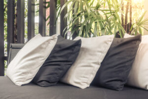 Beautiful pillow on sofa decoration with outdoor deck 