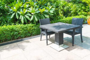 Outdoor patio with Black Outdoor Armchair and table